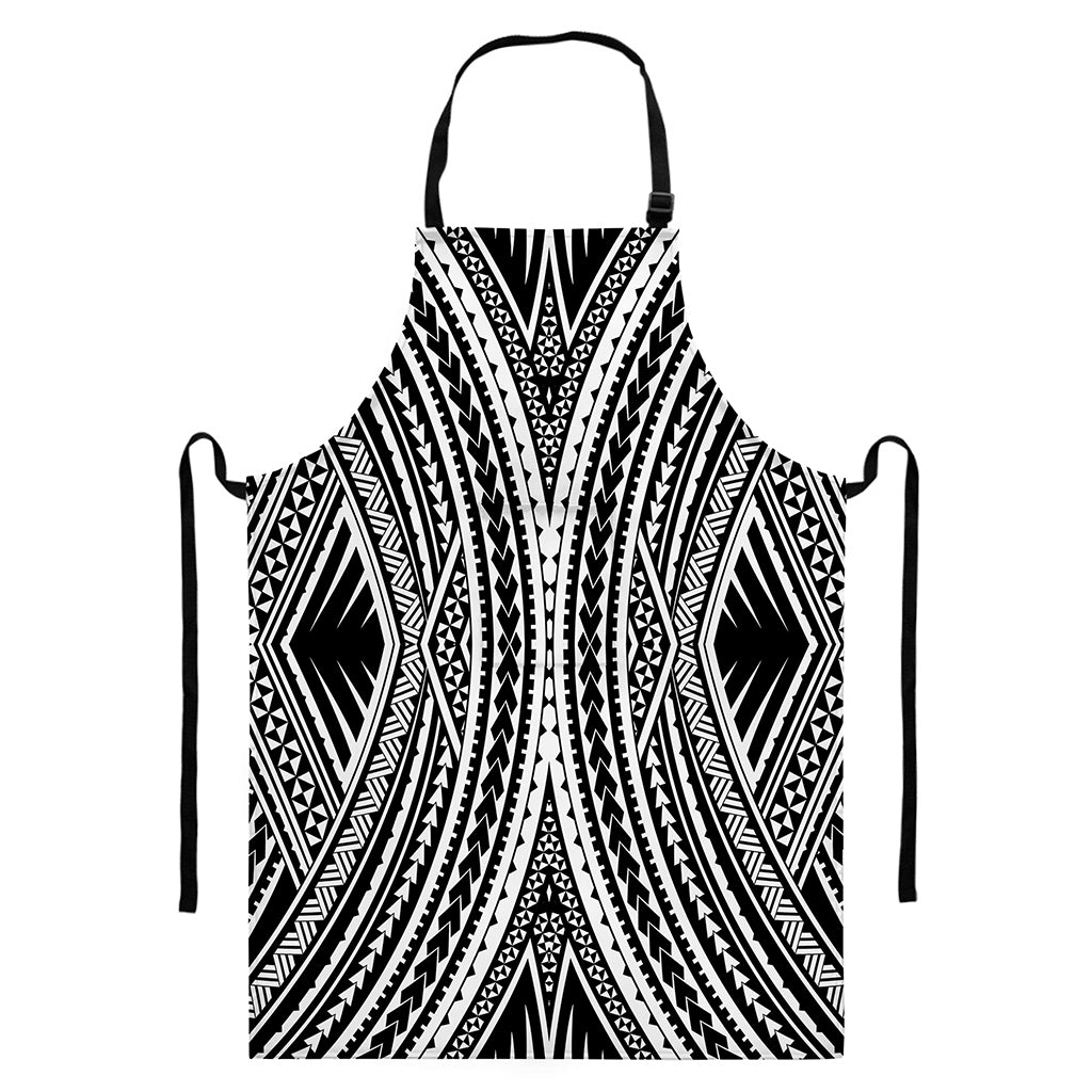 Black And White Maori Tattoo Print Bib Apron With Pocket