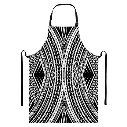 Black And White Maori Tattoo Print Bib Apron With Pocket