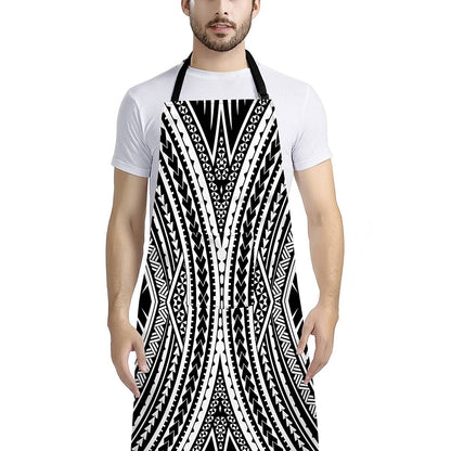 Black And White Maori Tattoo Print Bib Apron With Pocket