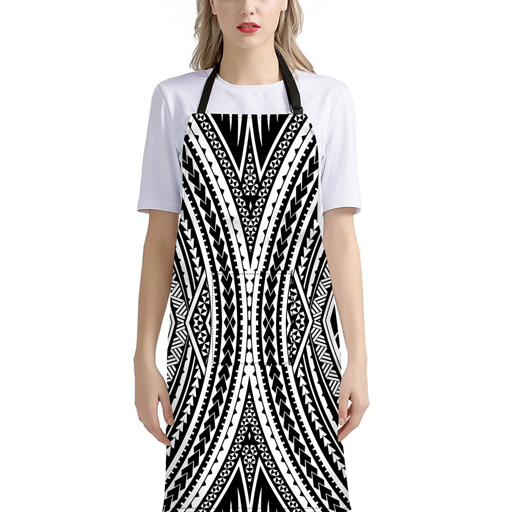 Black And White Maori Tattoo Print Bib Apron With Pocket