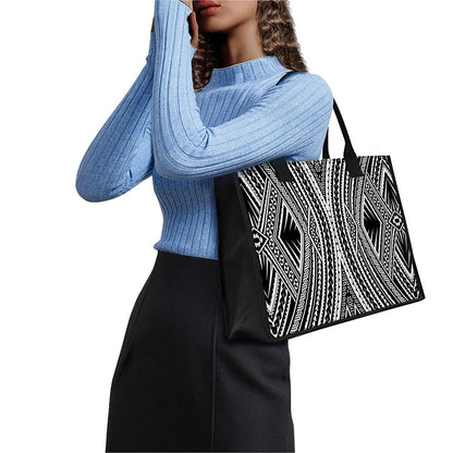 Black And White Maori Tattoo Print Canvas Tote Bag