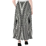 Black And White Maori Tattoo Print Chiffon Maxi Skirt