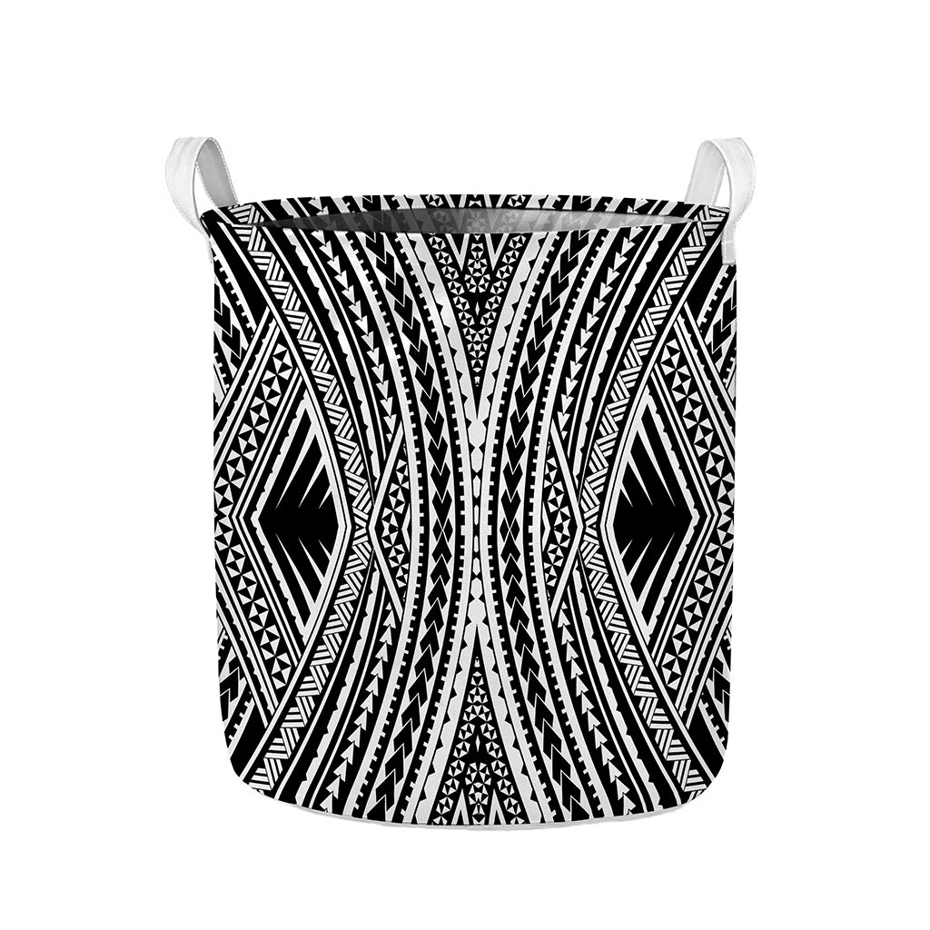 Black And White Maori Tattoo Print Collapsible Laundry Basket