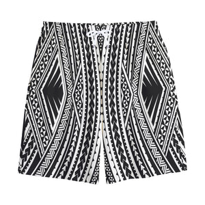 Black And White Maori Tattoo Print Cotton Shorts