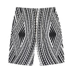 Black And White Maori Tattoo Print Cotton Shorts