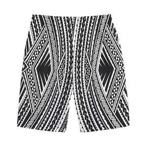 Black And White Maori Tattoo Print Cotton Shorts