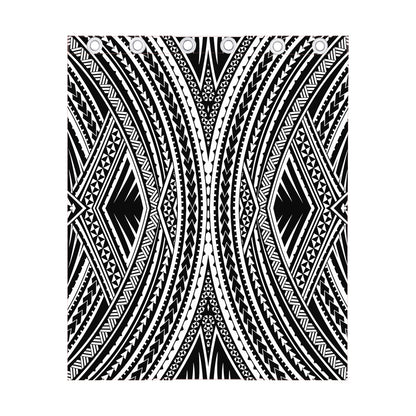 Black And White Maori Tattoo Print Curtain