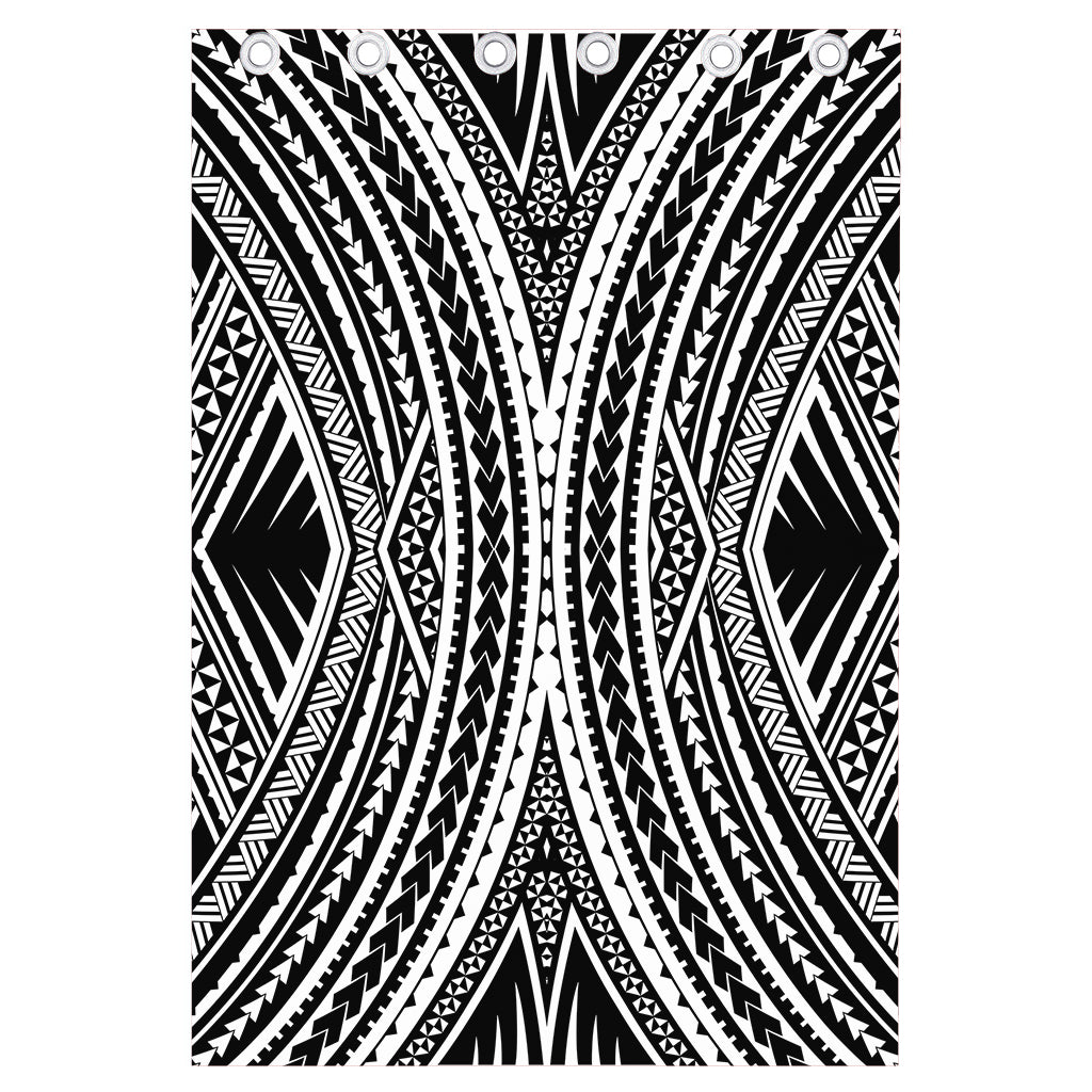 Black And White Maori Tattoo Print Curtain