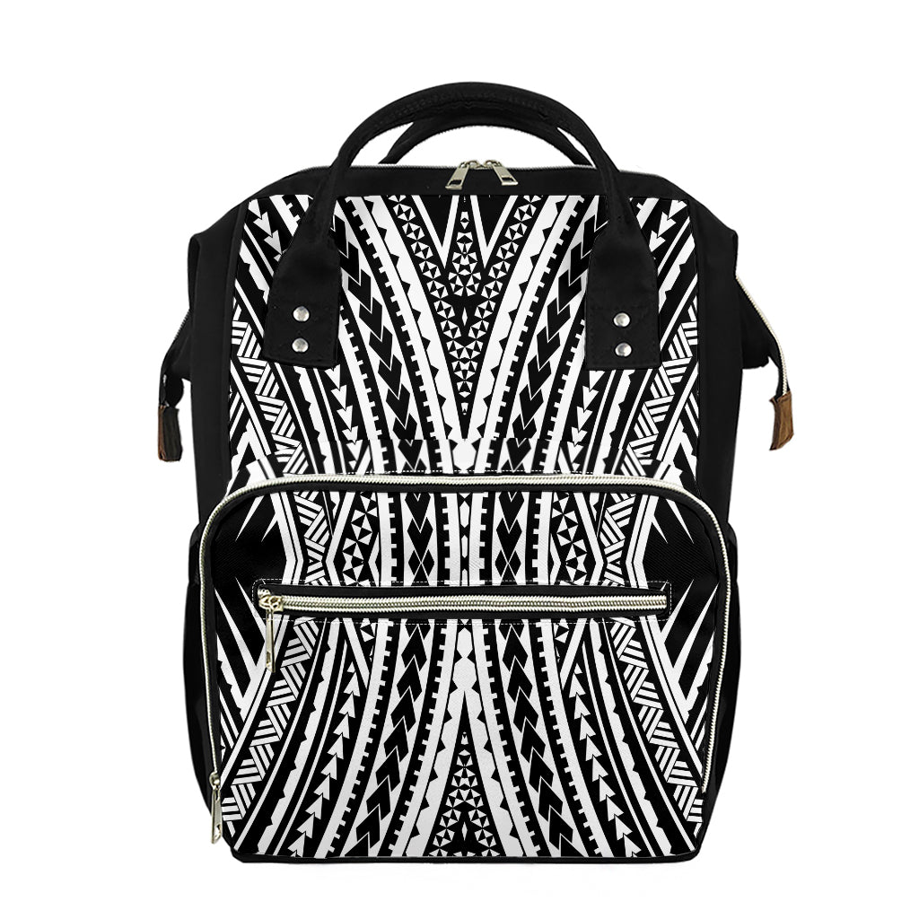 Black And White Maori Tattoo Print Diaper Bag