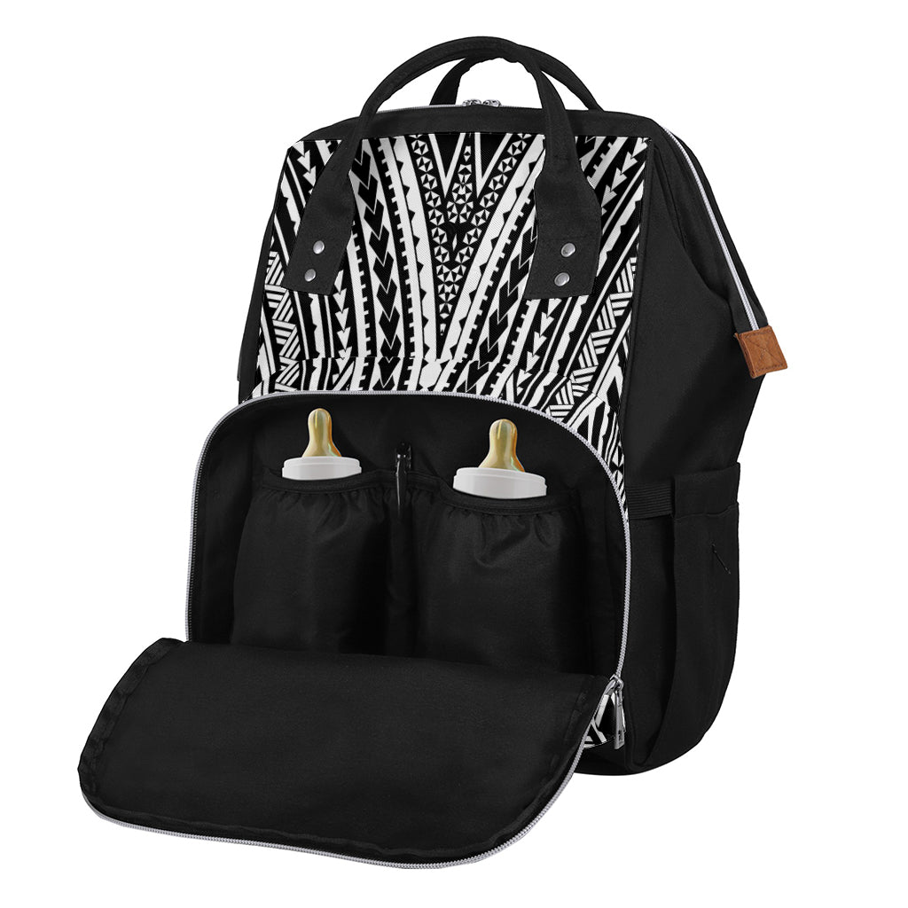 Black And White Maori Tattoo Print Diaper Bag