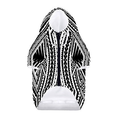 Black And White Maori Tattoo Print Dog Zip Up Hoodie