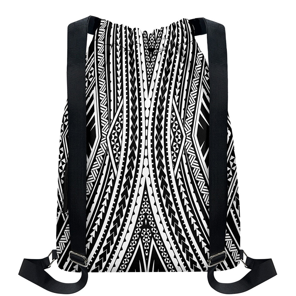 Black And White Maori Tattoo Print Drawstring Backpack