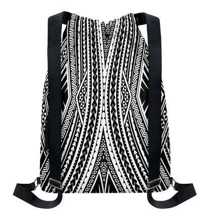 Black And White Maori Tattoo Print Drawstring Backpack