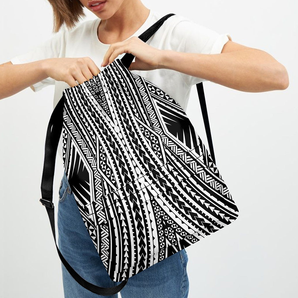 Black And White Maori Tattoo Print Drawstring Backpack