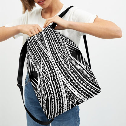 Black And White Maori Tattoo Print Drawstring Backpack