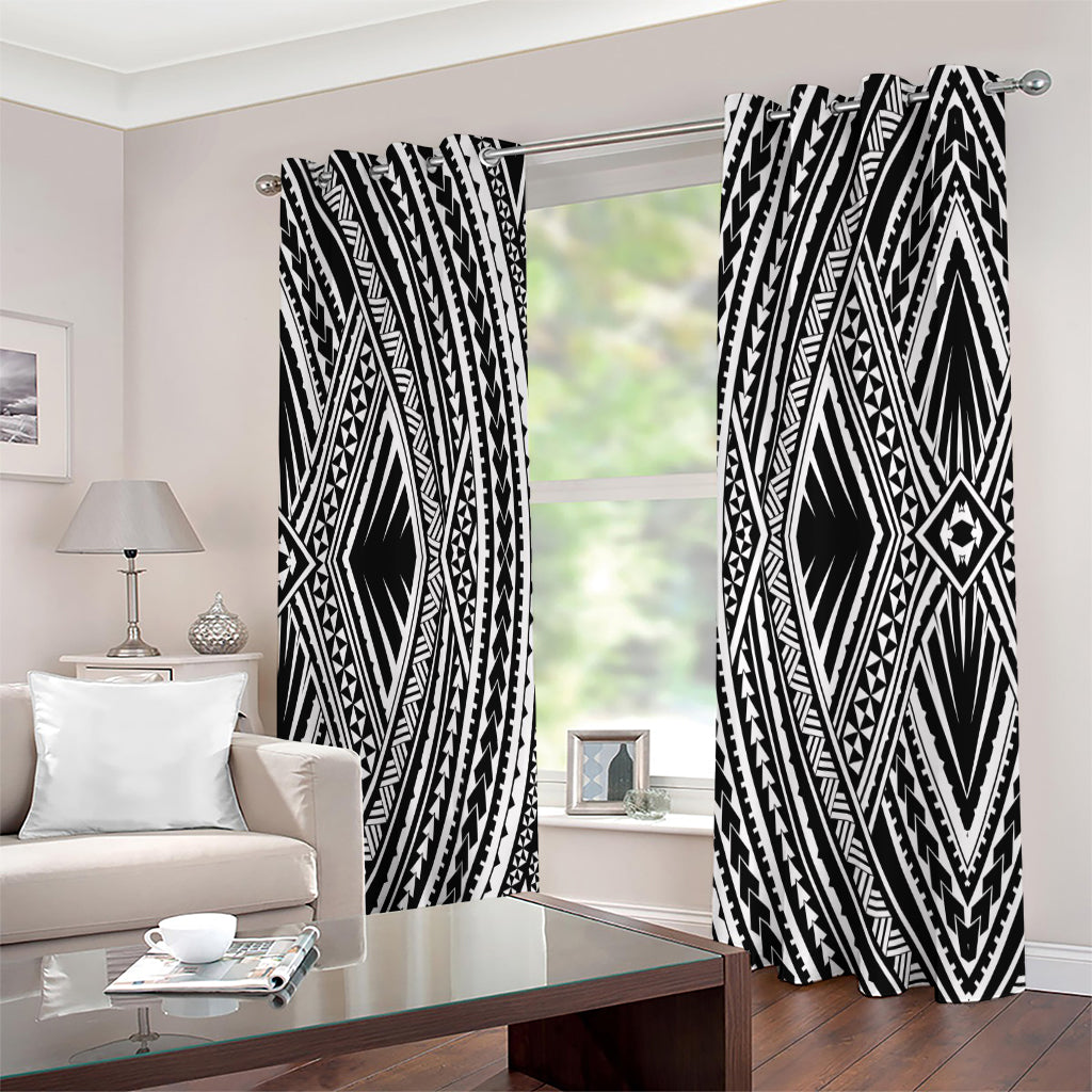 Black And White Maori Tattoo Print Extra Wide Grommet Curtains
