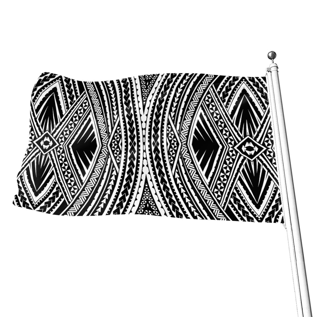 Black And White Maori Tattoo Print Flag