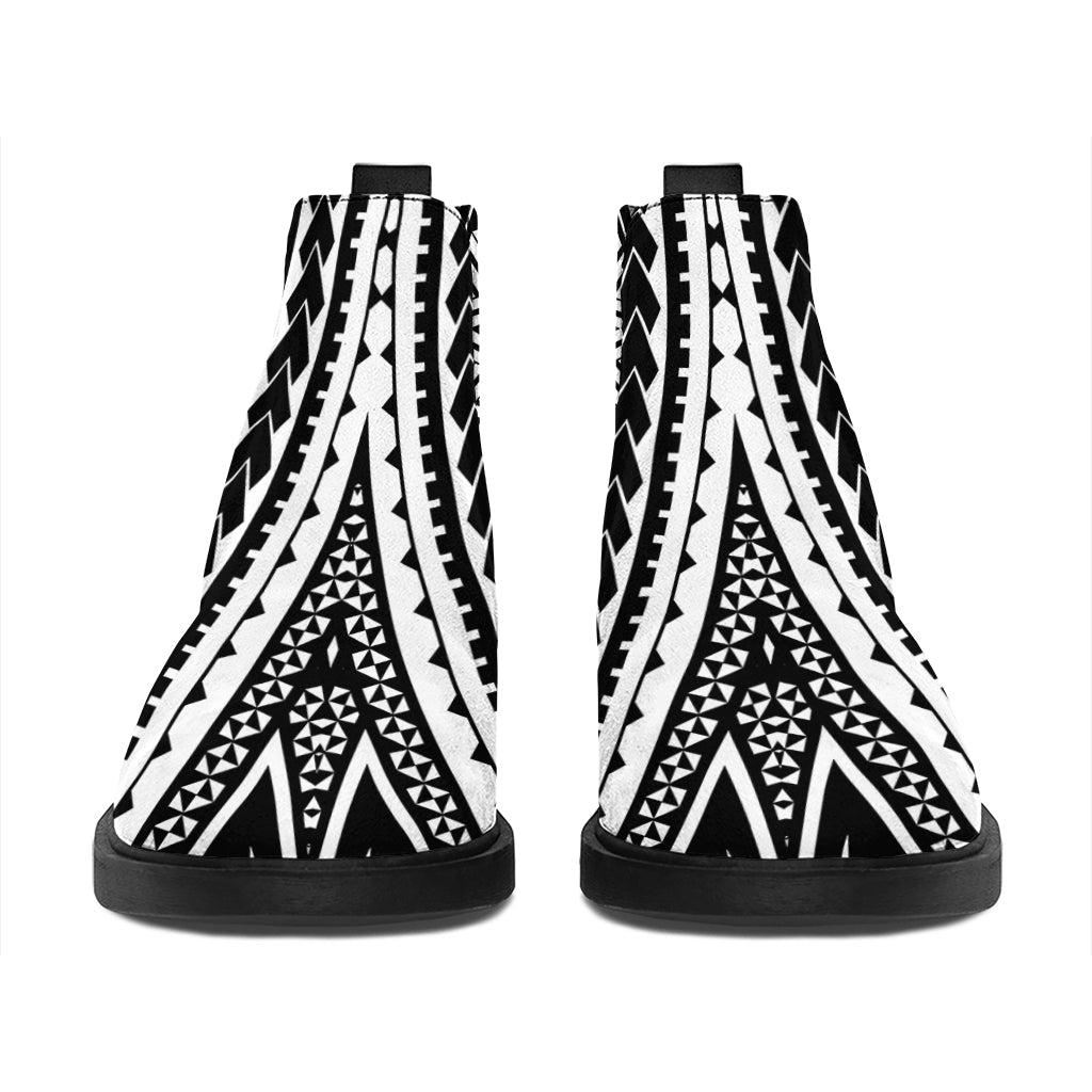 Black And White Maori Tattoo Print Flat Ankle Boots