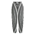 Black And White Maori Tattoo Print Fleece Lined Knit Pants