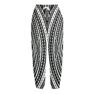 Black And White Maori Tattoo Print Fleece Lined Knit Pants