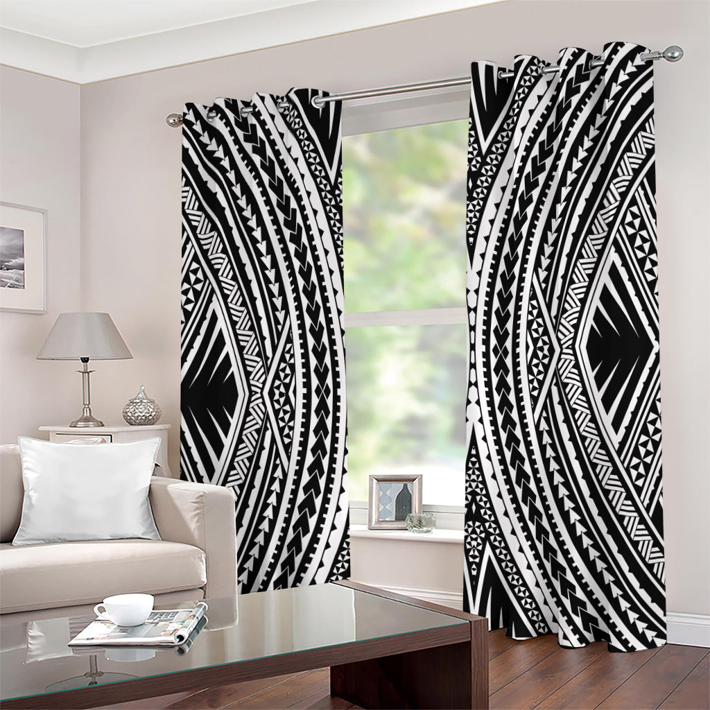 Black And White Maori Tattoo Print Grommet Curtains