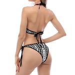 Black And White Maori Tattoo Print Halter Scoop Tie Side Bikini