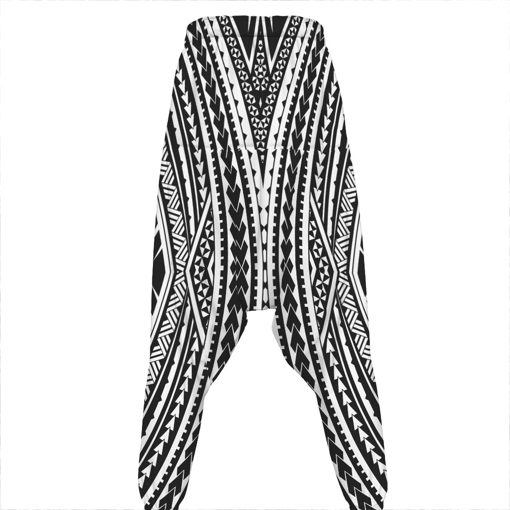 Black And White Maori Tattoo Print Hammer Pants