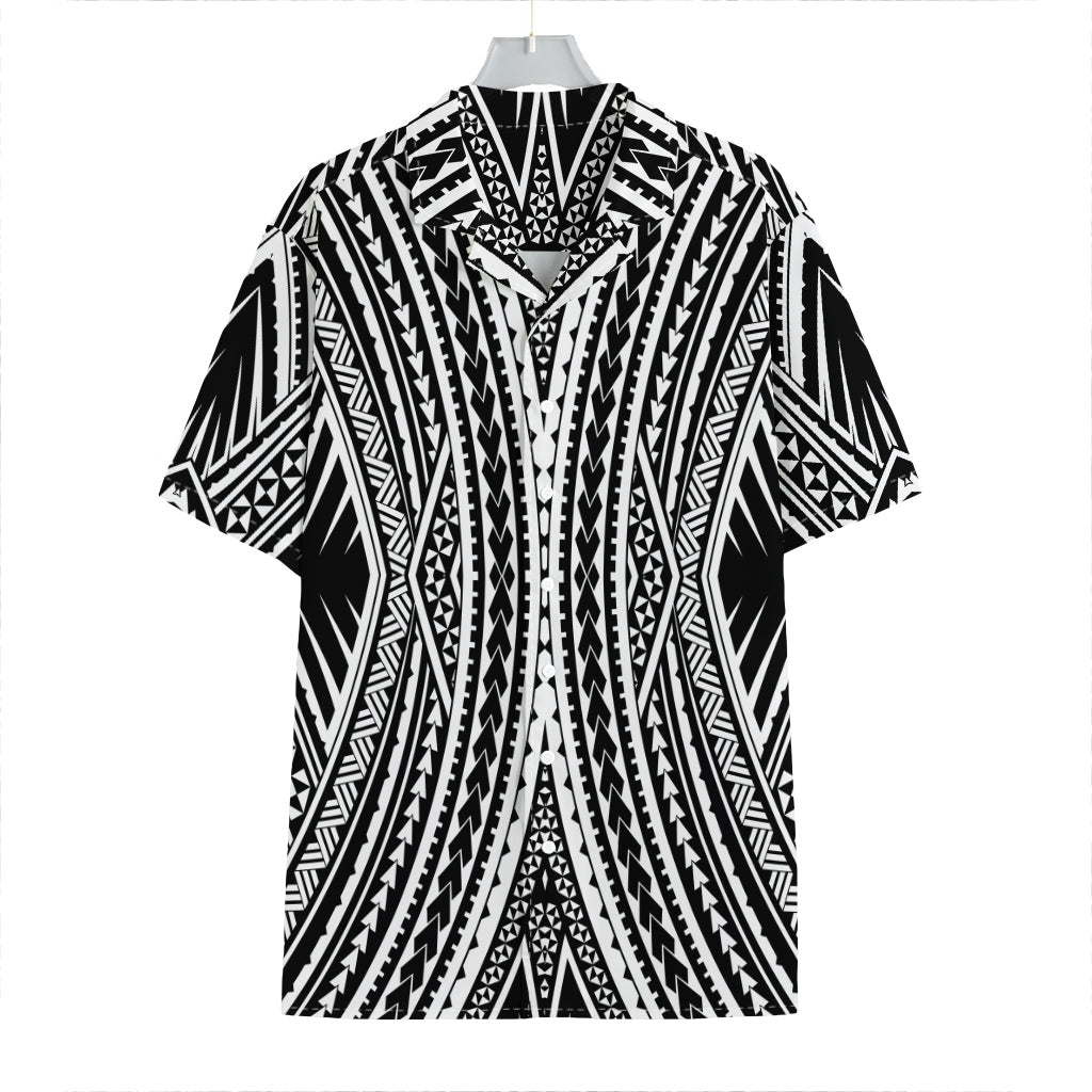 Black And White Maori Tattoo Print Hawaiian Shirt