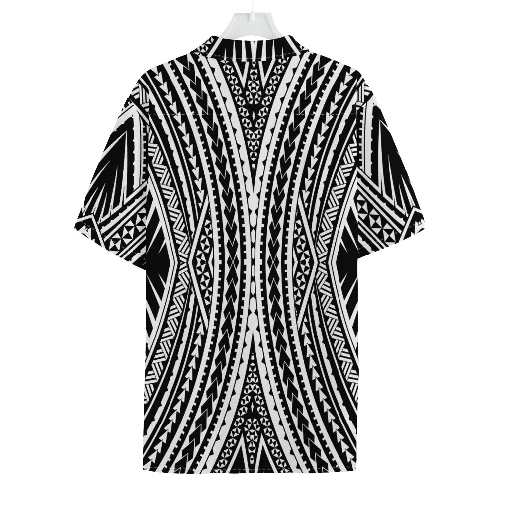 Black And White Maori Tattoo Print Hawaiian Shirt