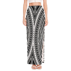 Black And White Maori Tattoo Print High Slit Maxi Skirt