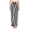 Black And White Maori Tattoo Print High Slit Maxi Skirt