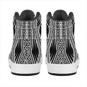 Black And White Maori Tattoo Print High Top Leather Sneakers