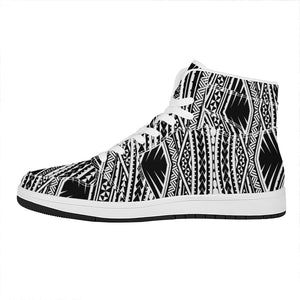 Black And White Maori Tattoo Print High Top Leather Sneakers