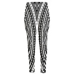 Black And White Maori Tattoo Print High-Waisted Pocket Leggings