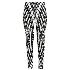 Black And White Maori Tattoo Print High-Waisted Pocket Leggings