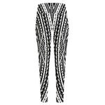 Black And White Maori Tattoo Print High-Waisted Pocket Leggings