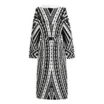 Black And White Maori Tattoo Print Hooded Bathrobe