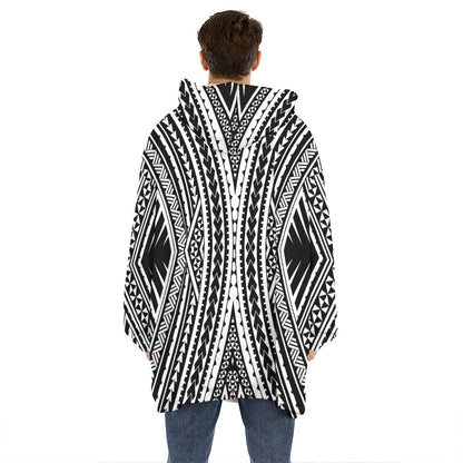 Black And White Maori Tattoo Print Hoodie Blanket