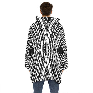 Black And White Maori Tattoo Print Hoodie Blanket