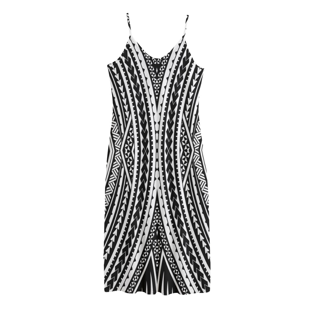 Black And White Maori Tattoo Print Jersey Midi Cami Dress