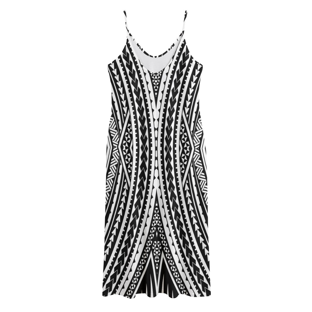 Black And White Maori Tattoo Print Jersey Midi Cami Dress