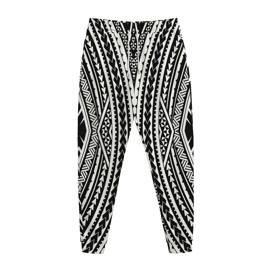 Black And White Maori Tattoo Print Jogger Pants