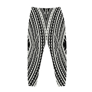 Black And White Maori Tattoo Print Jogger Pants