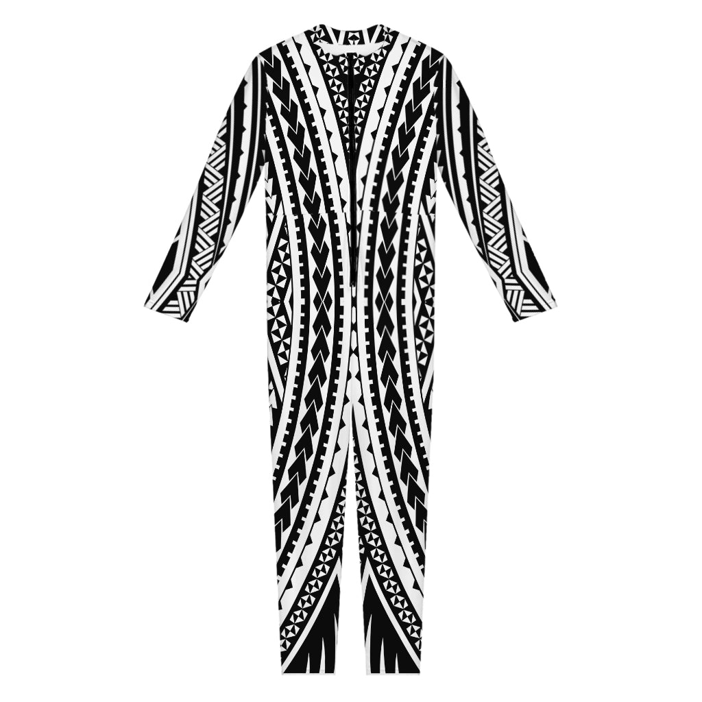 Black And White Maori Tattoo Print Jumpsuit