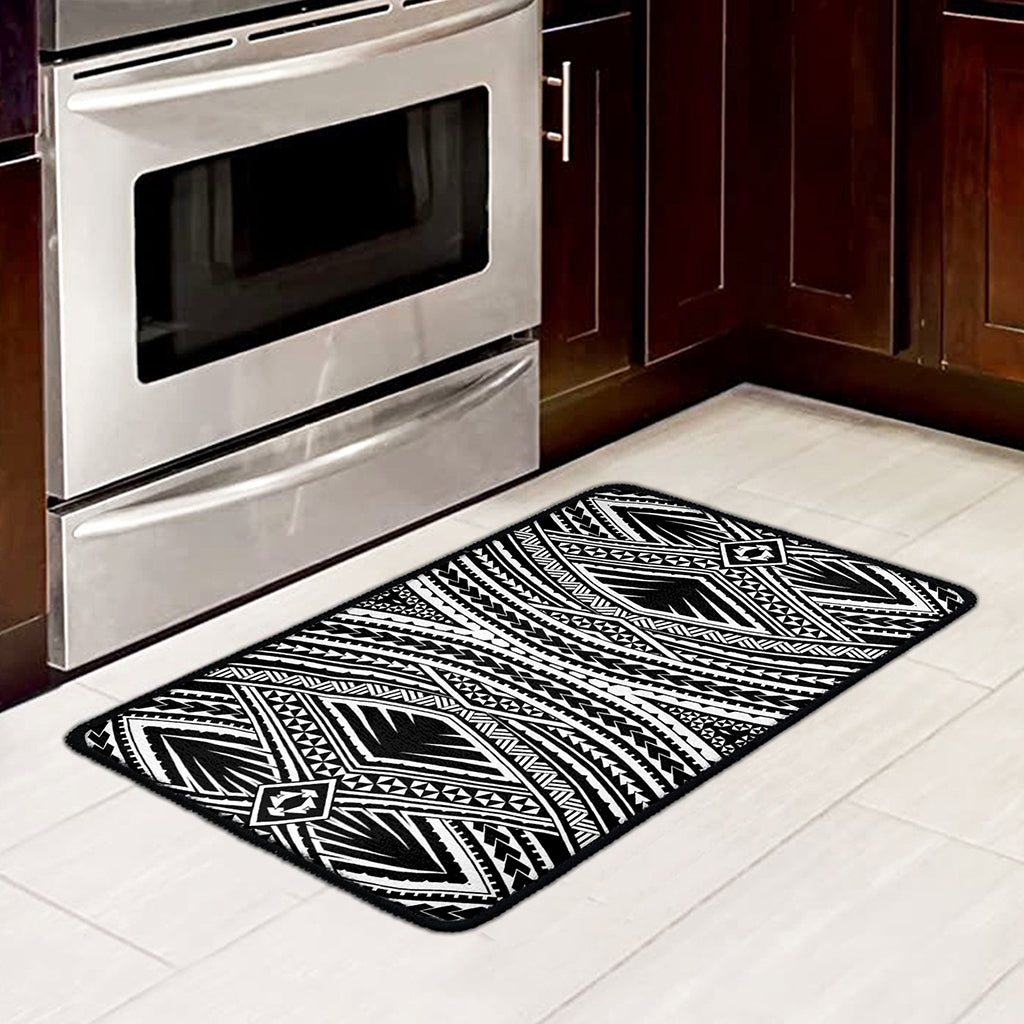 Black And White Maori Tattoo Print Kitchen Mat