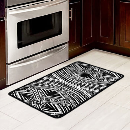Black And White Maori Tattoo Print Kitchen Mat