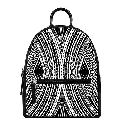 Black And White Maori Tattoo Print Leather Backpack