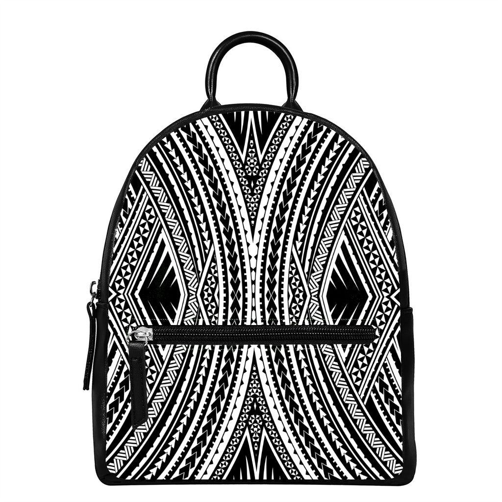 Black And White Maori Tattoo Print Leather Backpack