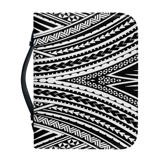 Black And White Maori Tattoo Print Leather Bible Cover