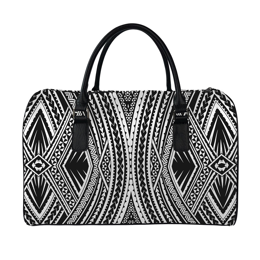 Black And White Maori Tattoo Print Leather Duffle Bag